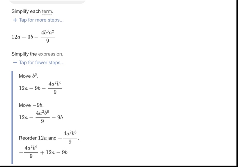 Simplify the expression using properties of exponents. 12a-9b-4/9a2b6-example-1