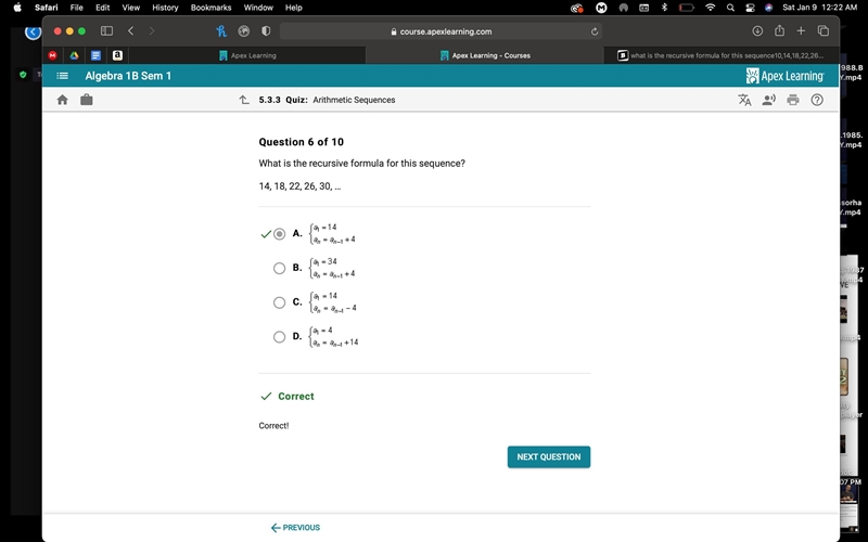 What is the recursive formula for this sequence 10,14,18,22,26-example-1