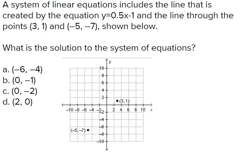 a system of linear equations include the line that is created by the equation y=0.5x-example-1