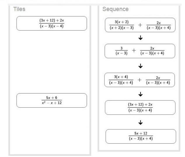 Place the steps required to determine the sum of the two expressions in the correct-example-1