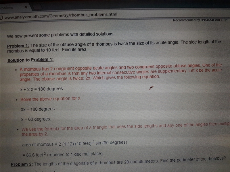 What happens to the area of a rhombus if you double the length of each diagonal?-example-1