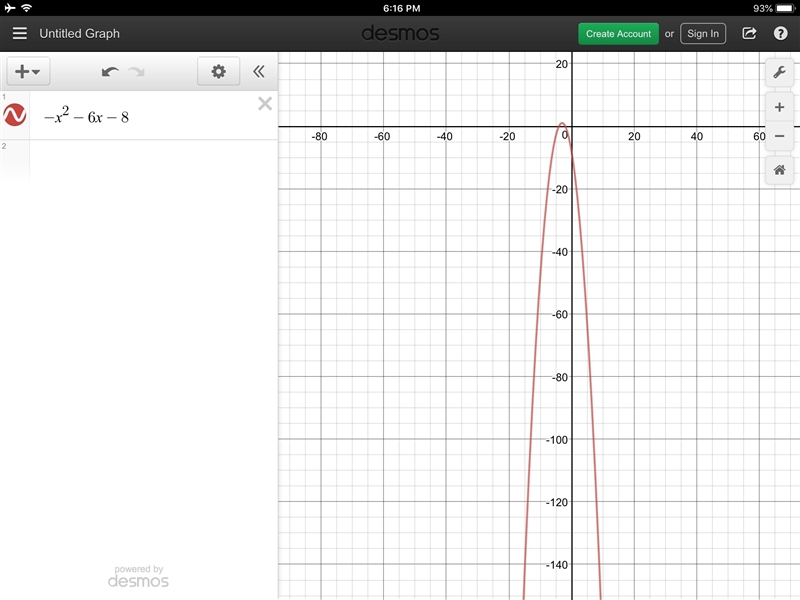 What does –x2 – 6x – 8 look like on a graph The 2 is a power-example-1