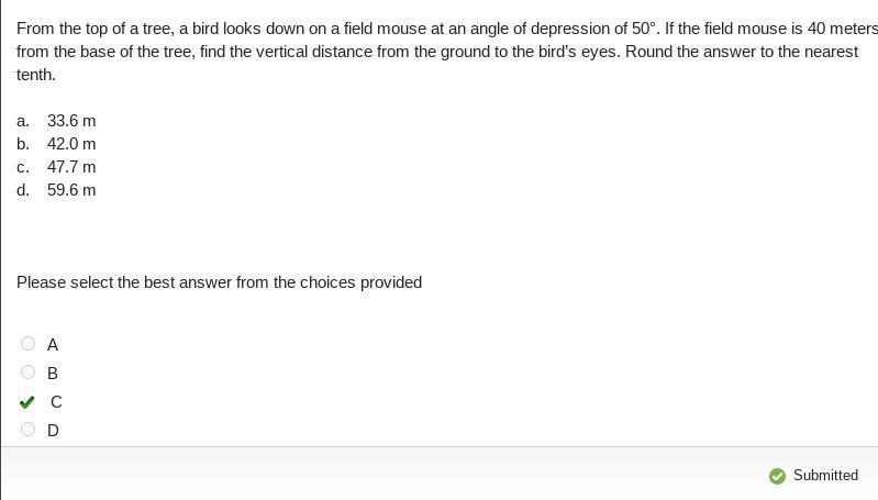 From the top of a tree, a bird looks down on a field mouse at an angle of depression-example-1