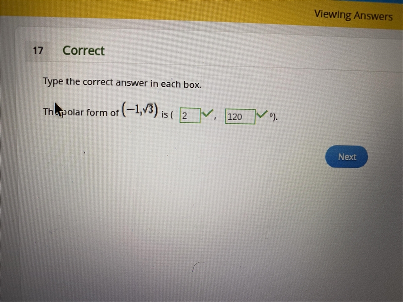 The polar form of (-1,√3) is(___,___)-example-1