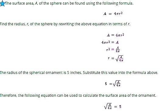 Donald has a spherical ornament. He knows that the surface area of the ornament is-example-1