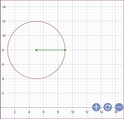 Find the radius of the circle whose equation is (x^2 - 10x + 25) + (y^2 - 16y + 64) = 16-example-1