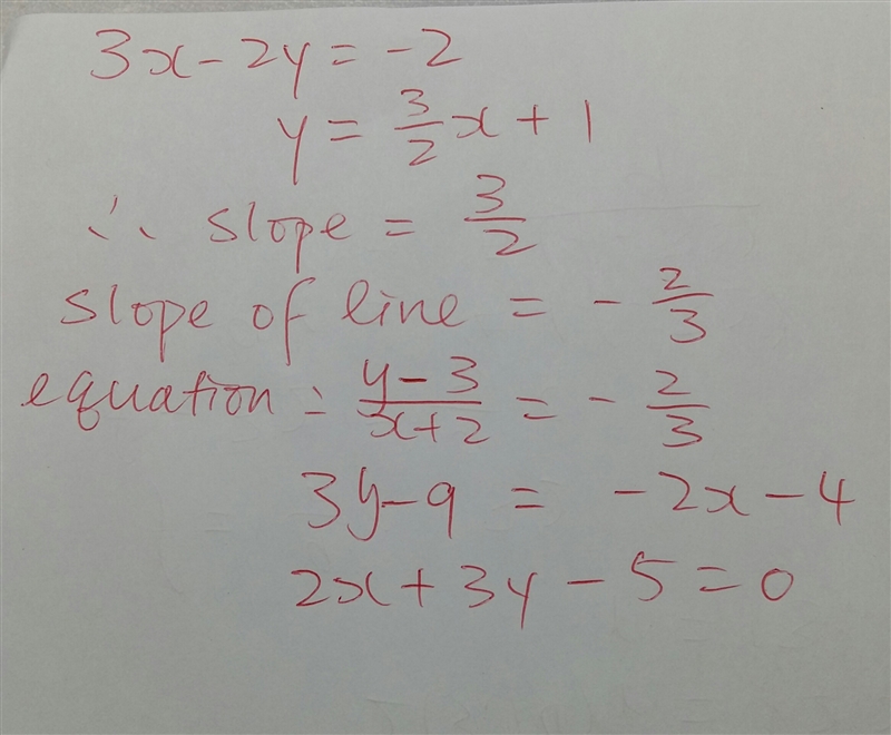 What is the equation of the line that passes through the point (-2,3) and that is-example-1