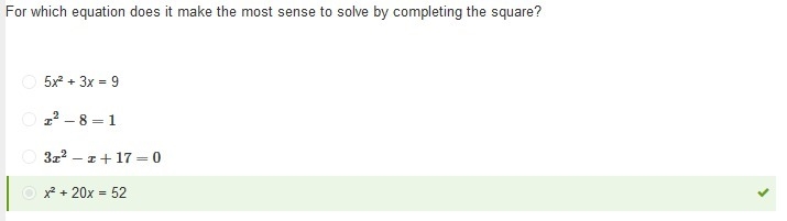 For which equation does it make the most sense to solve by completing the square? 5x-example-1