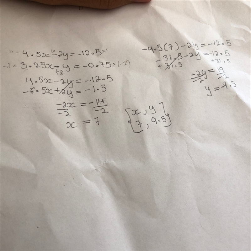 Solve the system by substitution -4.5x-2y=-12.5 3.25x-y=-0.75 PLEASE SHOW THE STEPS-example-1