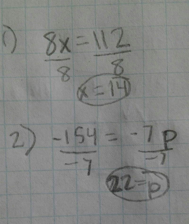 Please help! 1. Eight times a number x is 112. What is the number? 2. Negative 154 equals-example-1