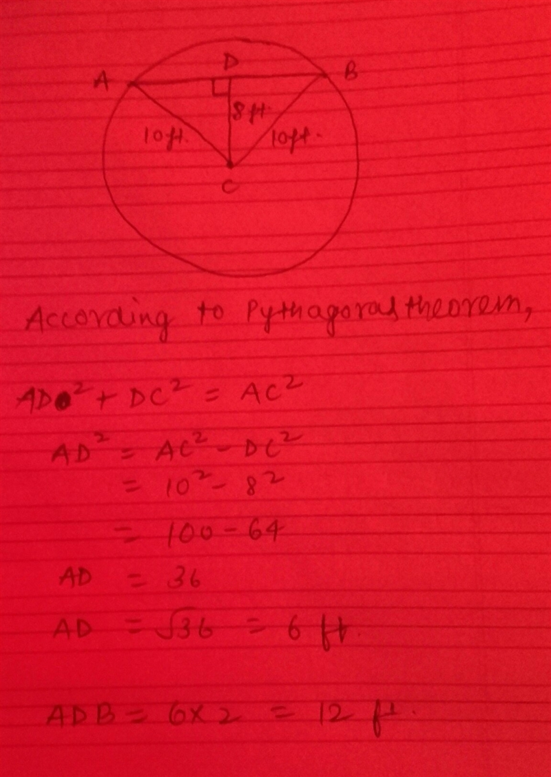 In the above figure, the radius of curvature is 10 ft and the height of the segment-example-3