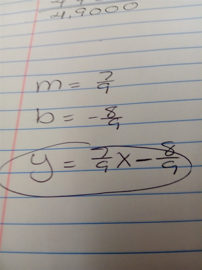 Given the slope and ordered pair write in y=mx+b form slope: 7/9, ordered pair: (0,−8/9)-example-1