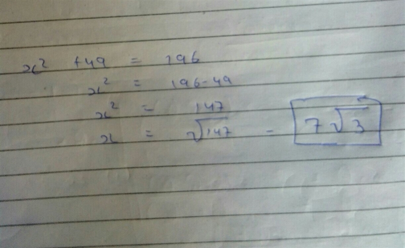 Use the Pythagorean Theorem to find x, in simplest radical form. Help please!-example-1