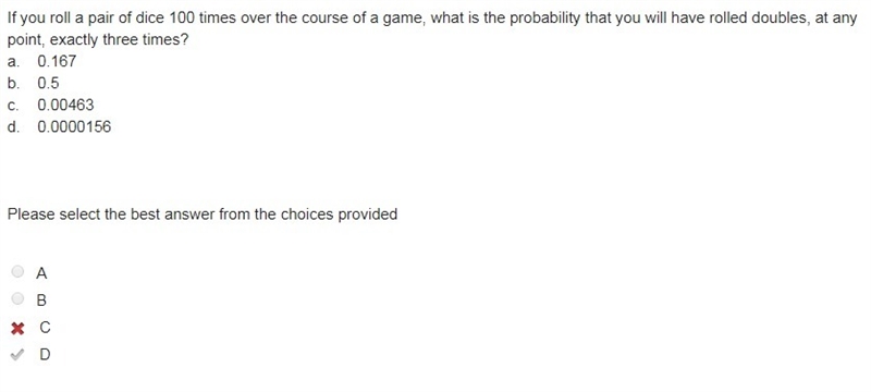 If you roll a pair of dice 100 times over the course of a game, what is the probability-example-1