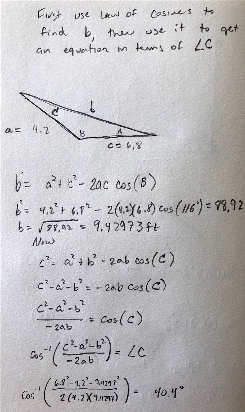 Use the Law of Cosines to find the specified missing value. Approximate your answer-example-1