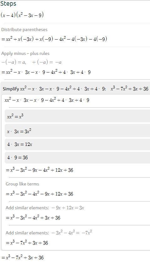 Simplify. (x−4)(x2−3x−9)-example-1