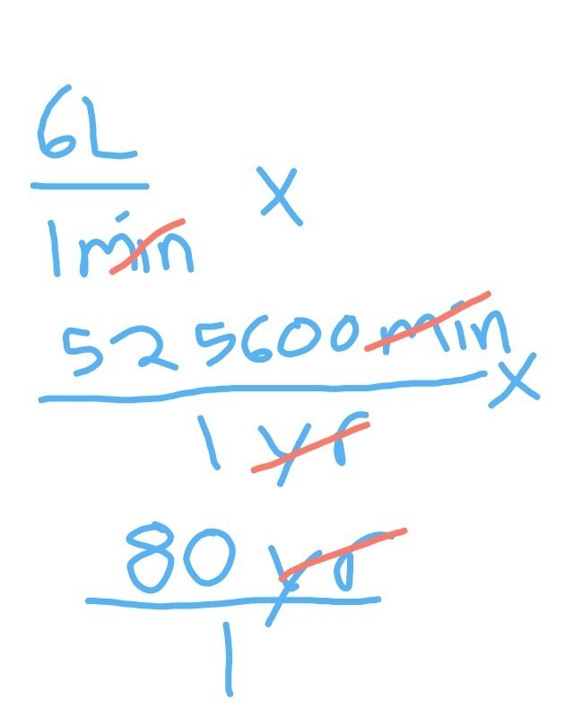 A person normally breathes about 6 liters of air per minute. The life expectancy of-example-1