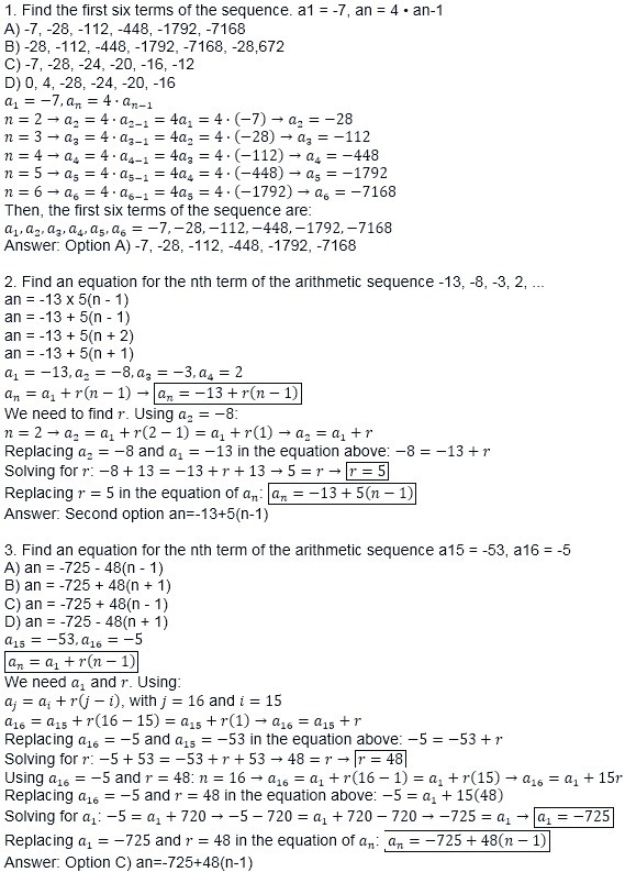 PLEASE HELP 7.06 1. Find the first six terms of the sequence. a1 = -7, an = 4 • an-example-1