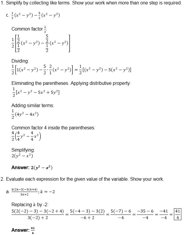 1. Simplify by collecting like terms. Show your work when more than one step is required-example-1