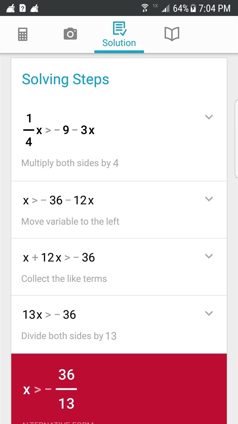 1/4×>-9-3x I am trying to figure out this problem.-example-1