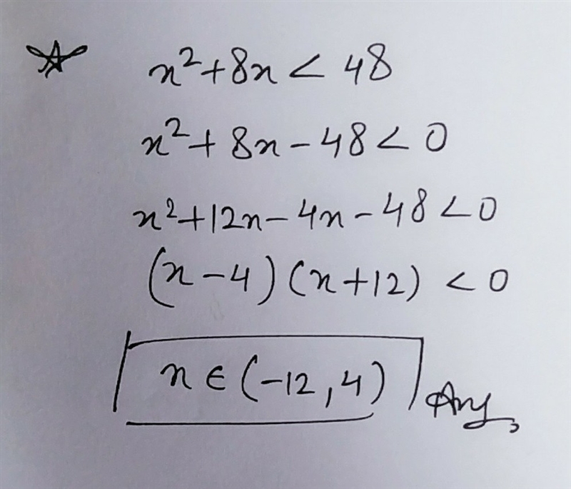 Solve for x. Enter your answer in interval notation using grouping symbols. x^2 + 8x-example-1