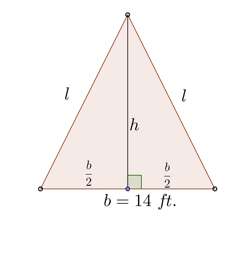 An isosceles triangle has an area of 125 feet. if the base is 14 feet, what is the-example-1