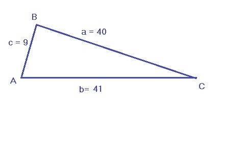 ΔABC has three sides with these lengths: AB = 9, BC = 40, and CA = 41. What is the-example-1