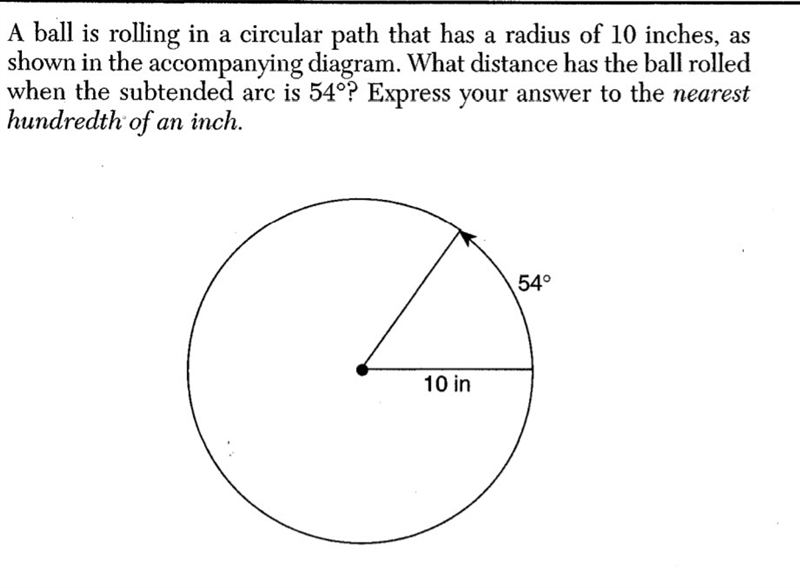 A ball is rolling in a circular path that has a radius of 10 inches as shown in-example-1