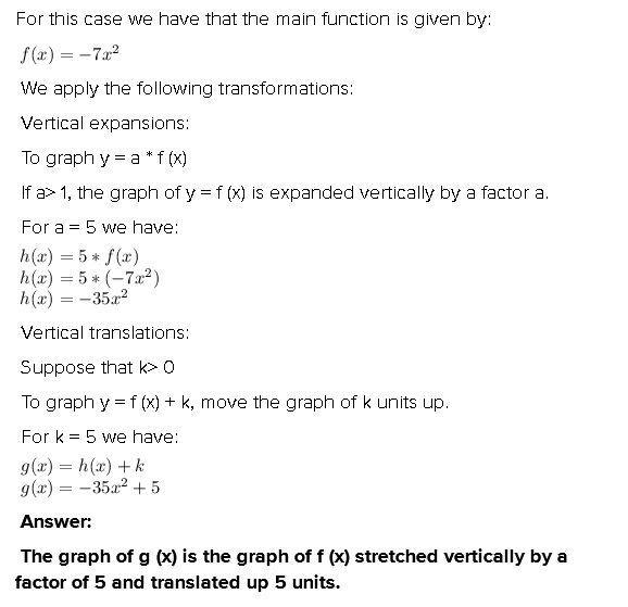 F (x) = -7x^2 g(x)=-35x^2+5 What transformations change the graph of f(x) to the graph-example-1