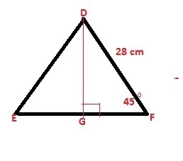 In triangle DEF, DF=28 and angle f=45. Find the length of a leg rounded to the nearest-example-1