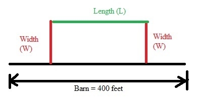 A rectangular cow pasture is enclosed on three sides by a fence and the fourth side-example-1