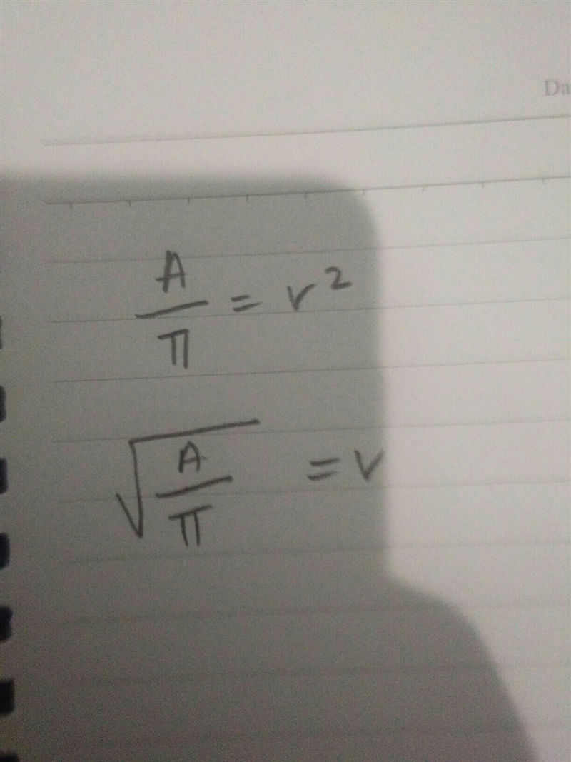 Make r the subject of the formula: A= πr²-example-1