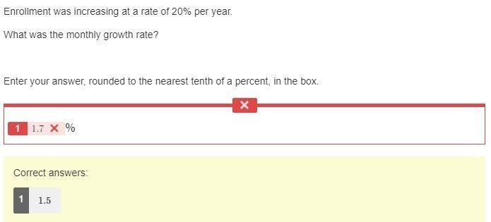 Enrollment was increasing at a rate of 20% per year. What was the monthly growth rate-example-1