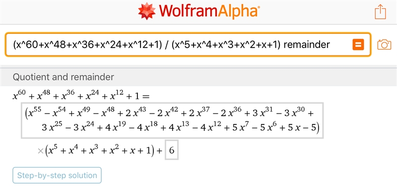 Let $g(x) = x^5 + x^4 + x^3 + x^2 + x + 1$. what is the remainder when the polynomial-example-1