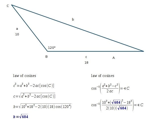 PLEASE HELP!! In triangle ABC, B= 120 degrees, a=10, c=18, find C-example-1