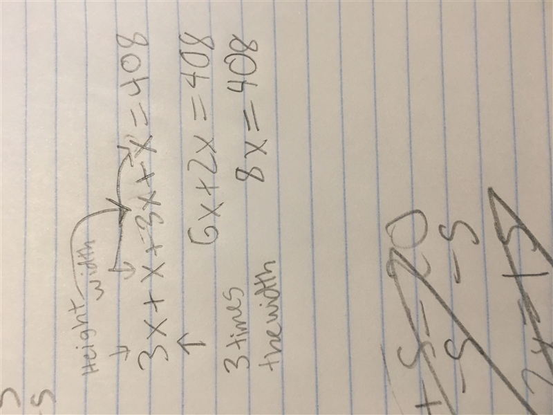 the perimeter of a rectangle is 408 yards the height is 3 times the width which equation-example-1