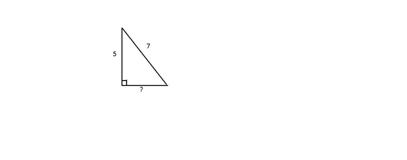 A right triangle has a leg of 5 inches and a hypotenuse of 7 inches. What is the length-example-1