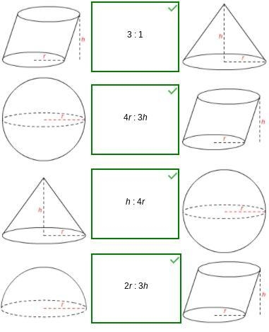 URGENT Match each ratio of the volumes of two solids to the pair of solids it represents-example-1