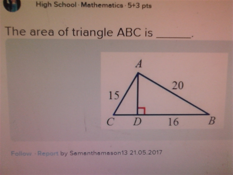 The area of triangle ABC is _____. A. 60 u^2 B. 65 u^2 C. 130 u^2 D. 150 u^2-example-2