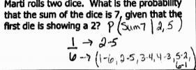 Marti roll two dice. What is the probability that the sum of the dice is 7, given-example-1