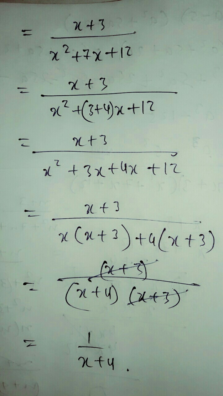 How do you simplify # (x+3)/(x^2+7x+12)#?-example-1