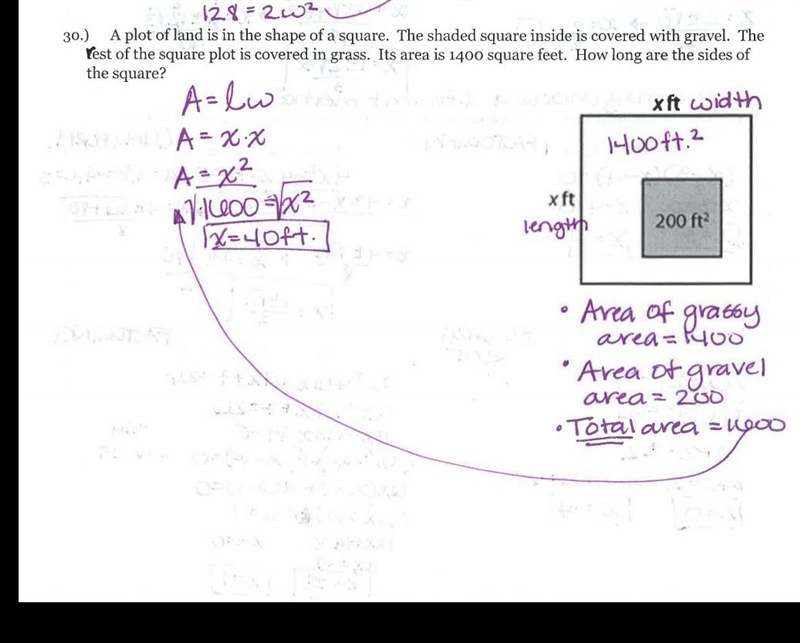 A plot of land is in the shape of a square. The shaded square inside is covered with-example-1