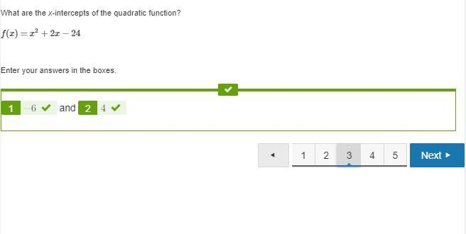 What are the x-intercepts of the quadratic function? f(x)=x2+2x−24-example-1