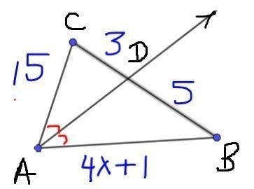 Need quick help please?! Using the Angle Bisector Theorem solve for x. Show all work-example-1