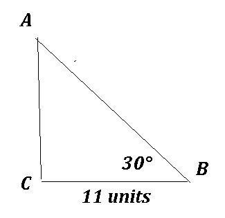 In triangle A B C, angle C is a right angle and BC = 11. If lower m angle B equals-example-1