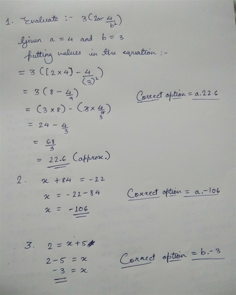 Evaluate 3(2a-4/b^2) for a = 4 and b = 3. a. 23.6b. 0c. 1 1/3d. 3 4/9 2. What is the-example-1