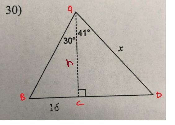 Find the length of the side labeled x. Round intermediate values to the nearest tenth-example-1