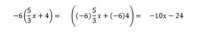 Simplify: -6(5/3x + 4) A) -10x - 24 B) -10x + 24 C) -10x + 4 D) -10x - 4-example-1