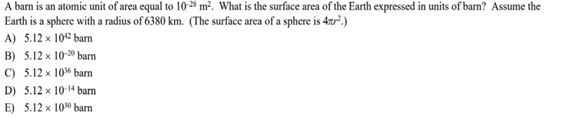 A barn is an atomic unit of area equal to 10–28 m2. what is the surface area of the-example-1