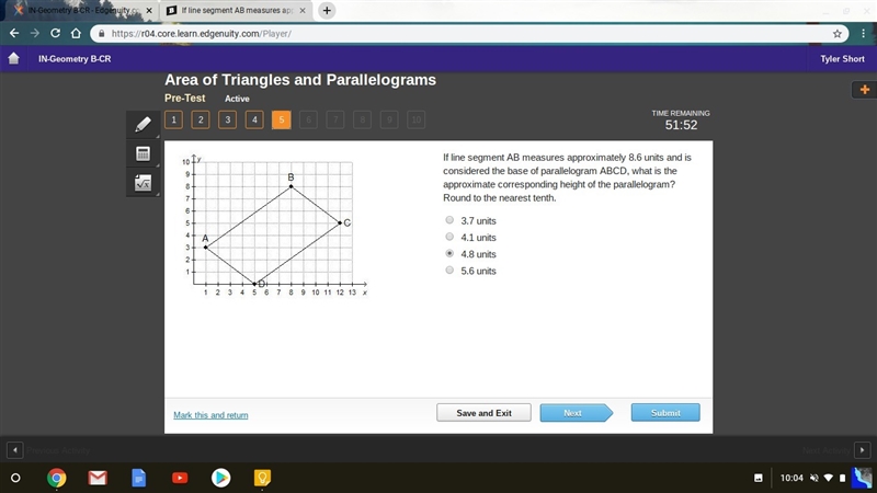 If line segment AB measures approximately 8.6 units and is considered the base of-example-1